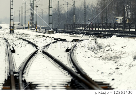 Railroad tracks in the snow Railroad tracks in the snow 12861430