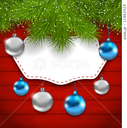 New Year greeting card with colorful balls and fir branches New Year greeting card with colorful balls and fir branches 12862029