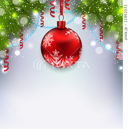 Christmas glowing background with glass ball, fir branches, stre Christmas glowing background with glass ball, fir branches, stre 12862031