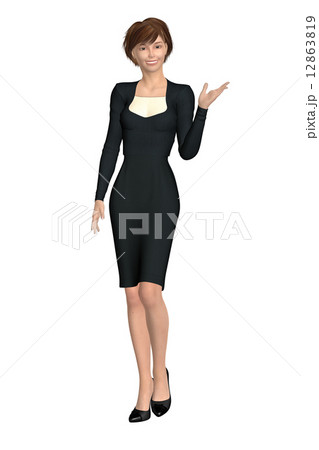 案内する女性　リアル３DCイラスト素材 12863819