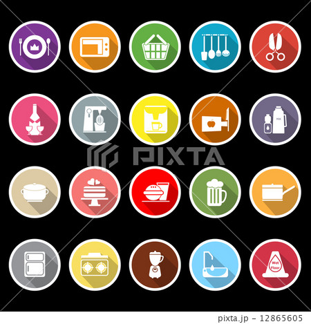 Home kitchen icons with long shadow 12865605