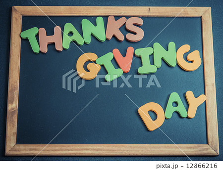 Thanks giving day wooden word on black board2 12866216
