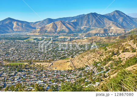 View of outskirts of Santiago with Andes mountains 12867080