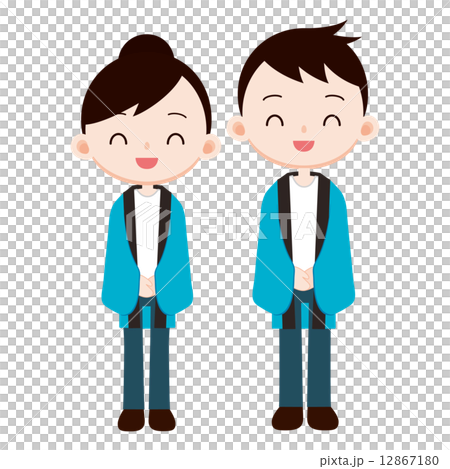 Young men and women in blue coat coverage Event staff 12867180