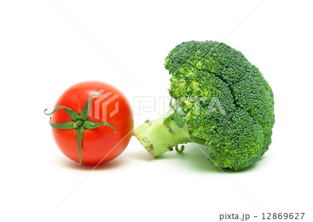 tomato and broccoli isolated on white background close-up tomato and broccoli isolated on white background close-up 12869627