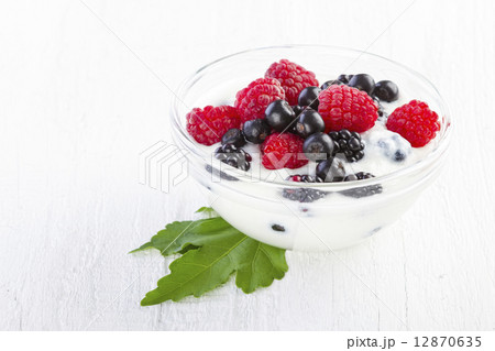 yogurt with forest berries in  bowl 12870635