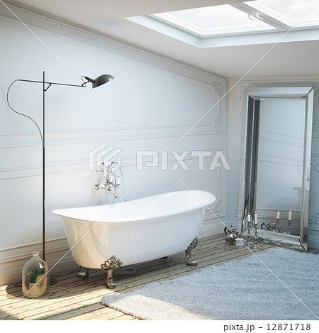 Vintage bathroom with mirror, carpet and lighting. Vintage bathroom with mirror, carpet and lighting. 12871718