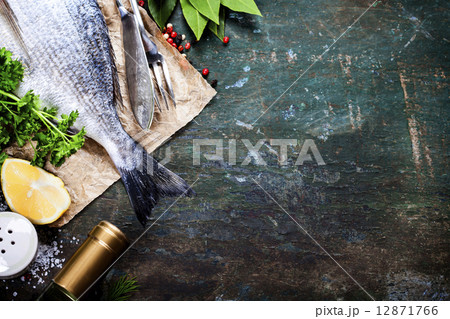 Food background with Fish and Wine 12871766