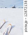 Ski tips, snow field and mountain landscape in background (the M Ski tips, snow field and mountain landscape in background (the M 12872138