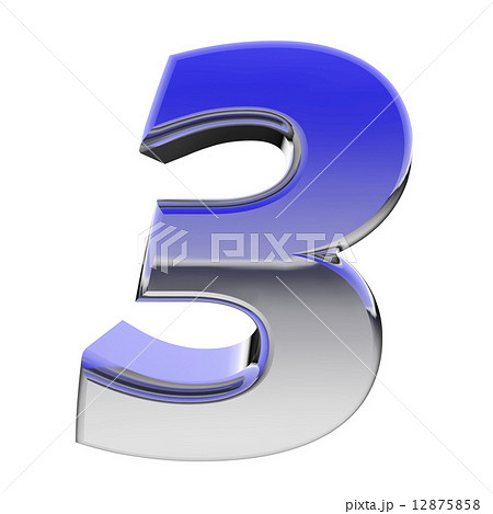 Chrome number 3 with color gradient reflections isolated on white 12875858