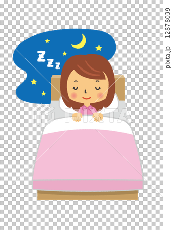 女性 睡眠 ベッド 安眠 二頭身 シリーズ のイラスト素材