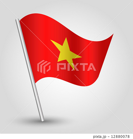 vector 3d waving vietnamese flag on pole - national symbol of Vietnam 12880078