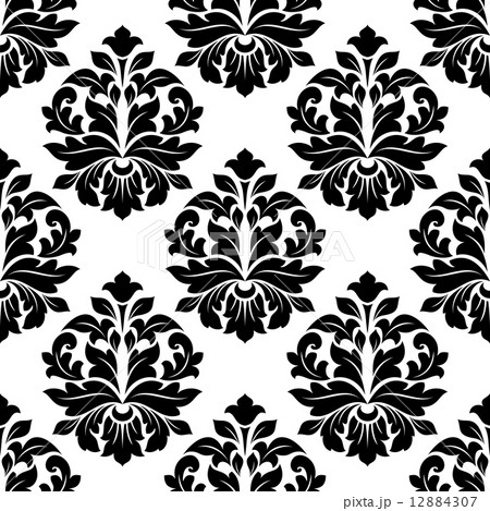 Black and white floral damask pattern 12884307