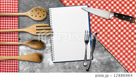 Empty Notebook on Wooden Background 12886964