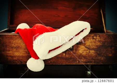 Two Christmas Santa Caps in Open Suitcase 12887601