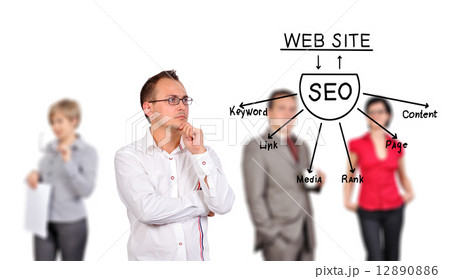 man looking at seo scheme man looking at seo scheme 12890886