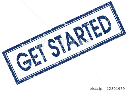 get started blue square stamp isolated on white background 12891979