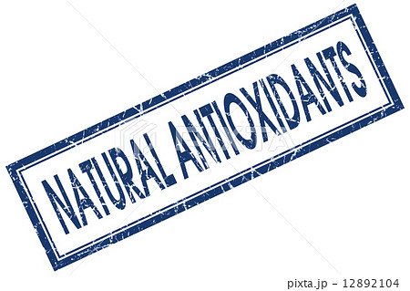 natural antioxidants blue square stamp isolated on white background 12892104