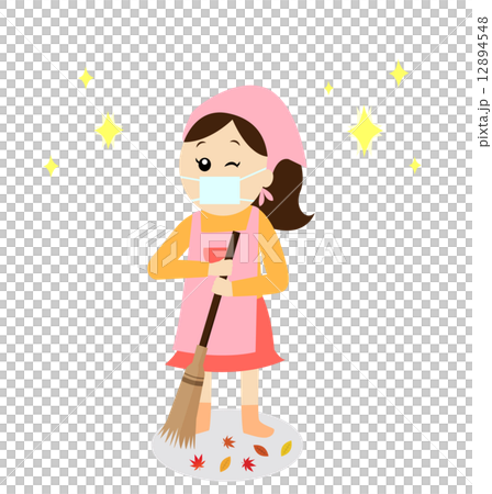 清洗下落的葉子的婦女用笤帚 12894548