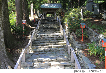 四国霊場第12番札所 焼山寺 山門 仁王門 への石段の写真素材
