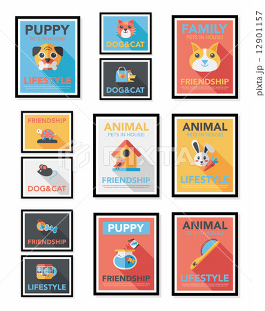 Pet poster flat banner design background set, eps10 12901157