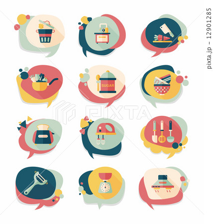 Kitchenware bubble speech flat banner design background set, eps Kitchenware bubble speech flat banner design background set, eps 12901285