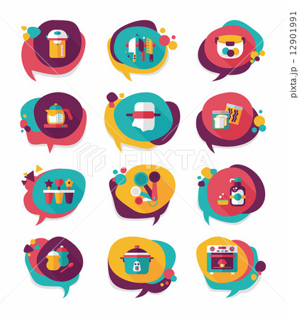 Kitchenware bubble speech flat banner design background set, eps 12901991