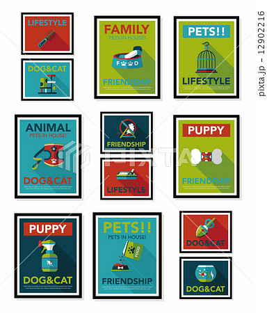 Pet poster flat banner design background set, eps10 12902216
