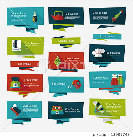 Kitchenware flat banner background set, eps10 12905748