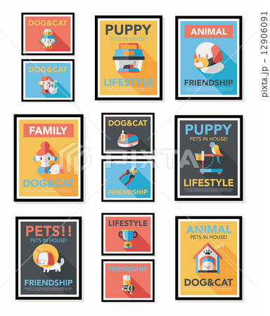 Pet poster flat banner design background set, eps10 12906091