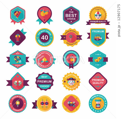 Chinese New Year badge flat banner design flat background set, e 12907175
