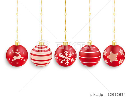 5 Red Christmas Baubles White Background 12912654