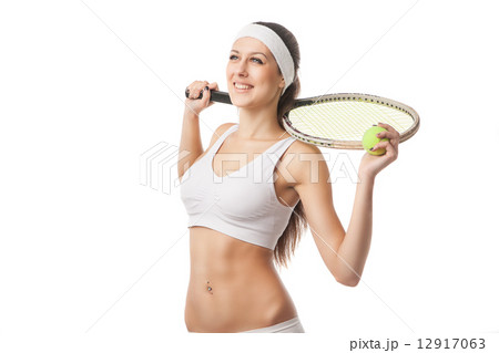 Successful sportswoman with racket Isolated Successful sportswoman with racket Isolated 12917063