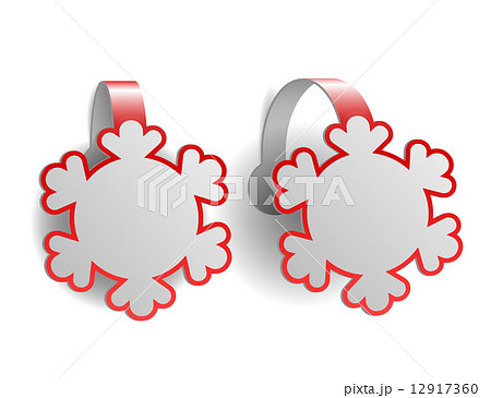 Red advertising wobblers shaped like snowflakes  12917360
