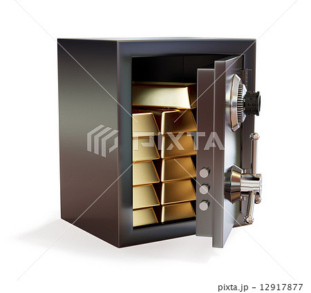 Opened metal safe with gold bars isolated 12917877