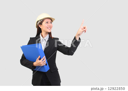 Female asian engineering pointing with finger 12922850