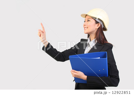 Female asian engineering pointing with finger 12922851
