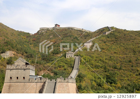 View of one of the most scenic sections of the Great Wall of China, north of Beijing 12925897