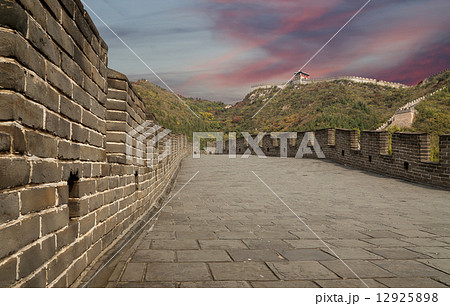 View of one of the most scenic sections of the Great Wall of China, north of Beijing 12925898