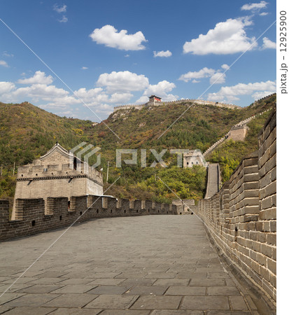 View of one of the most scenic sections of the Great Wall of China, north of Beijing 12925900