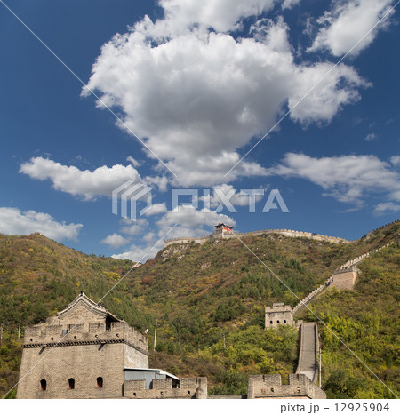 View of one of the most scenic sections of the Great Wall of China, north of Beijing 12925904
