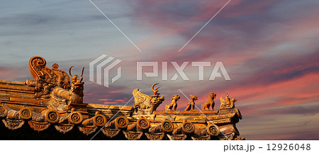 Roof decorations in Yonghe Temple (Lama Temple) in Beijing, China 12926048