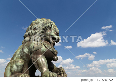 Bronze Guardian Lion Statue in the Forbidden City, Beijing, China 12926152