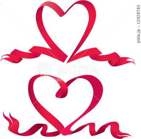 Set of two Red ribbons are made in heart shape. Set of two Red ribbons are made in heart shape. 12928783