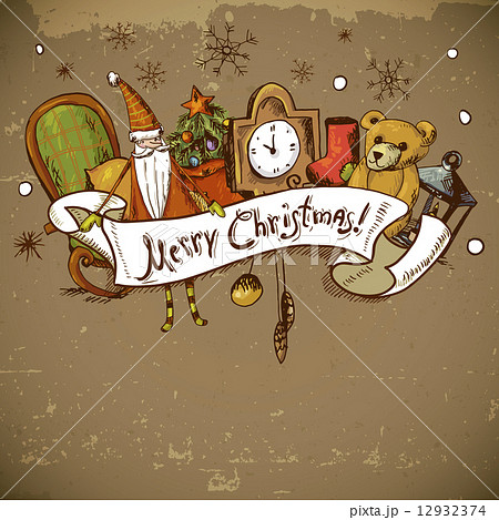 Hand-drawn New Year and Christmas Greeting Card 12932374