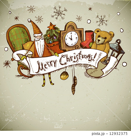 Hand-drawn New Year and Christmas Greeting Card 12932375