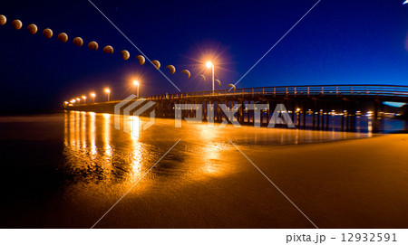 Blood Moon Composite  over Ocean Pier 12932591