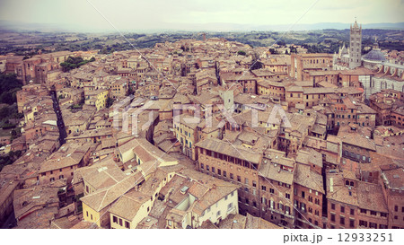 Retro filtered panoramic view of Siena, Italy. 12933251