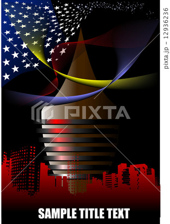 Abstract futuristic town with American flag image 12936236