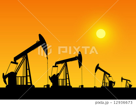 silhouette of working oil pumps on sunset background 12936673